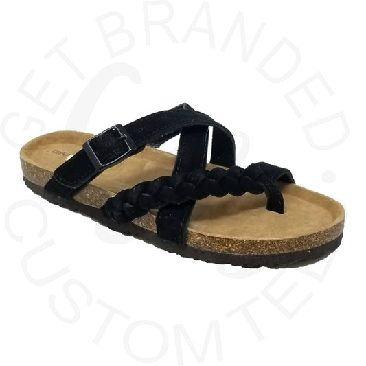 Braided Criss Cross Buckled Leather Footbed Sandal
