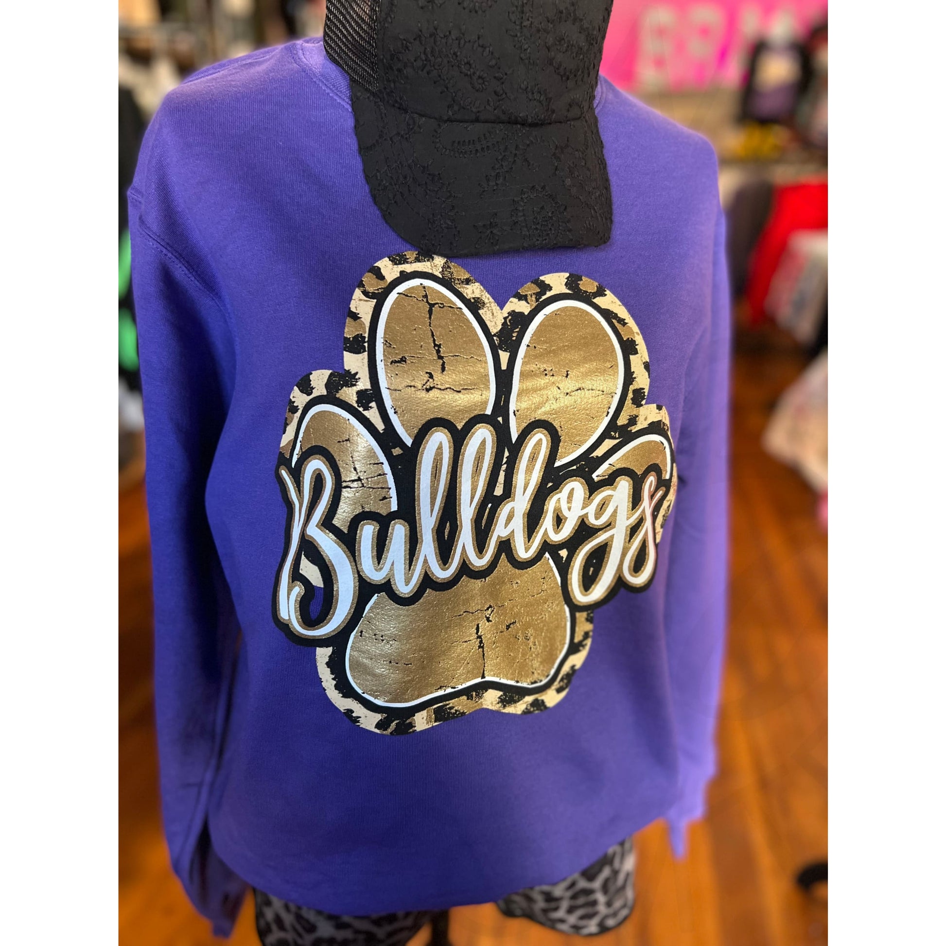 Bulldogs Metallic Leopard Pawprint Crew