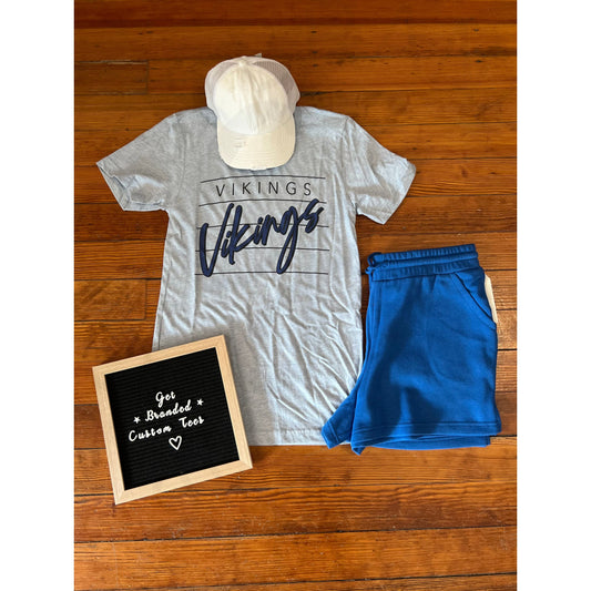 Cursive Vikings Stripe Tee