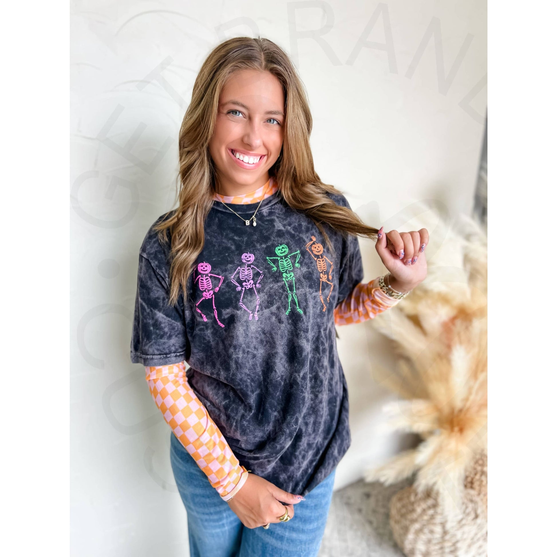 Dancing Skeletons Acid Wash Tee - Apparel & Accessories