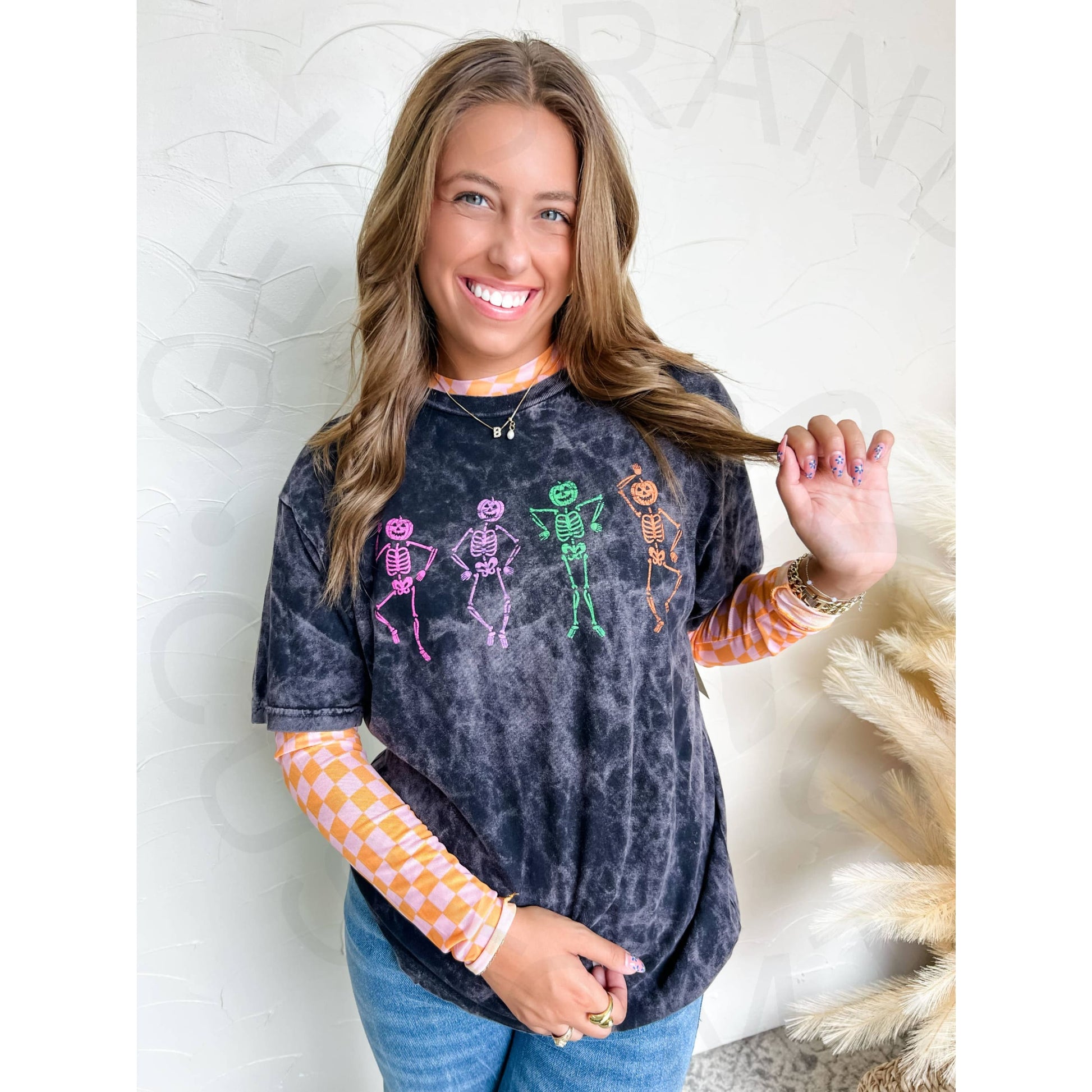 Dancing Skeletons Acid Wash Tee - Apparel & Accessories