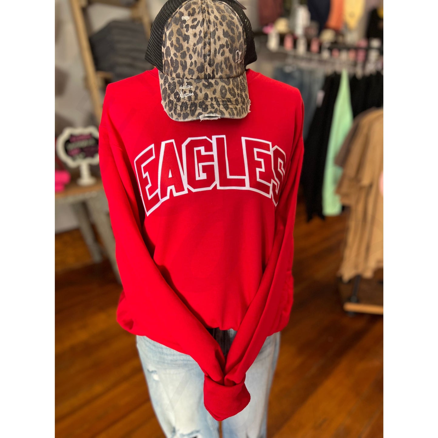 Eagles Applique Crewneck - SM / Red