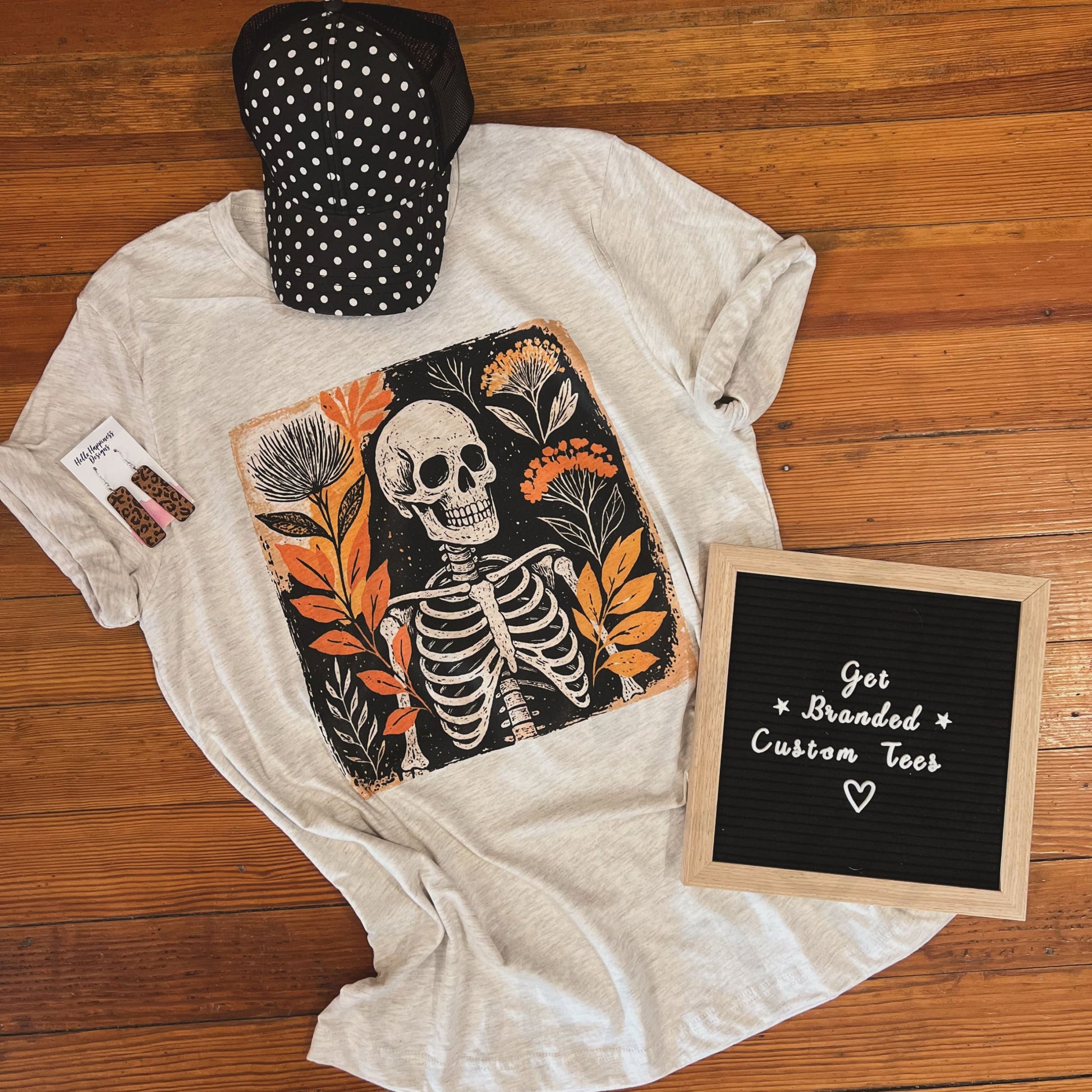 Fall Floral Skull Heathered Tee