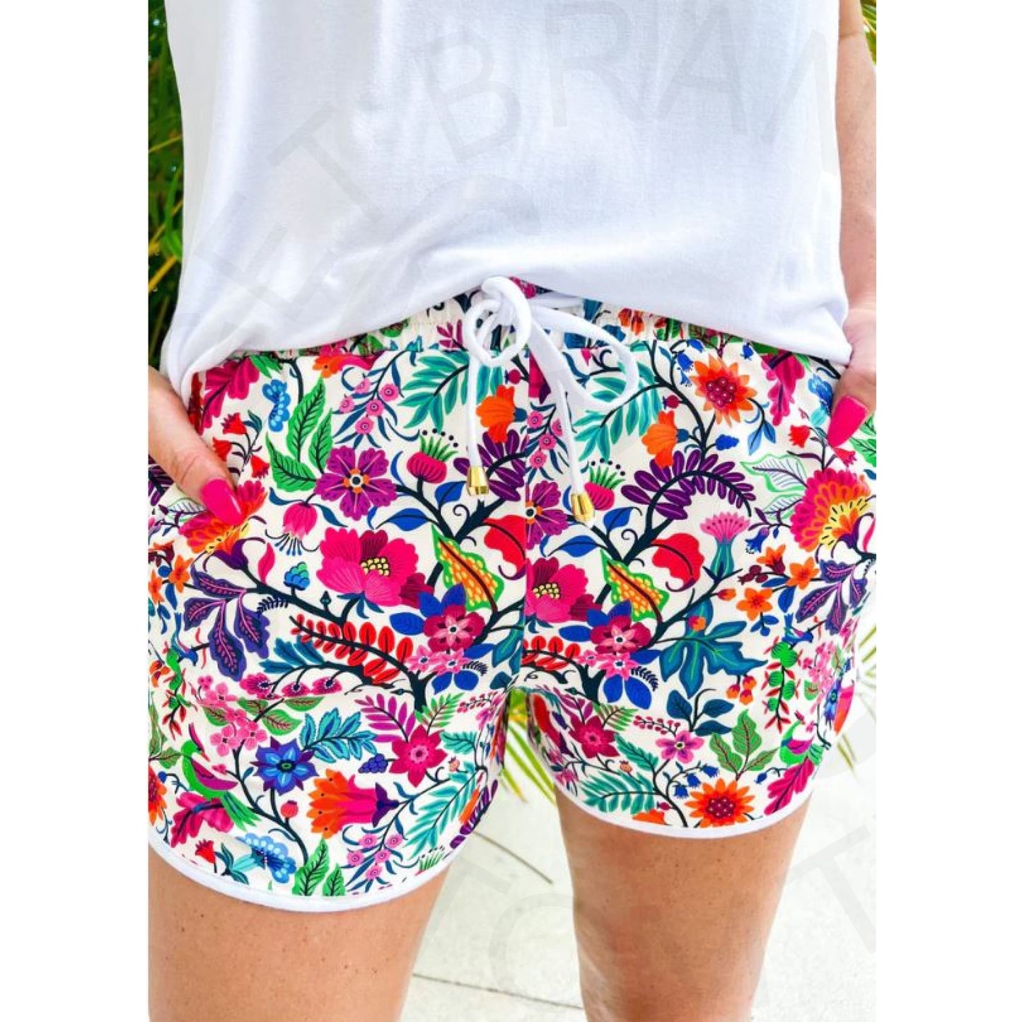 Fiesta Time Floral Drawstring Everyday Shorts - Shorts