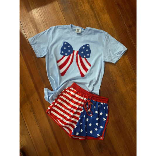 Fluffy American Flag Bow Tee