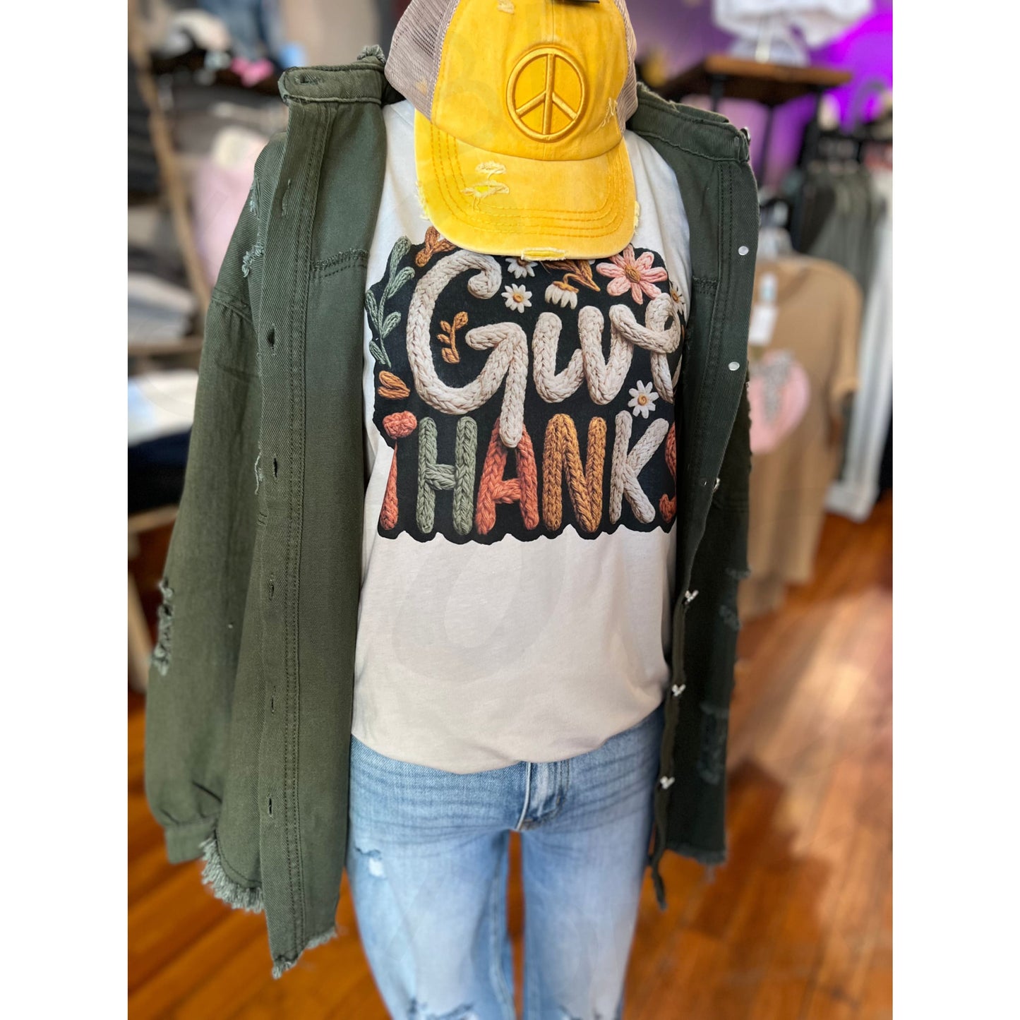 Give Thanks Faux Yarn Bella Canvas Tee