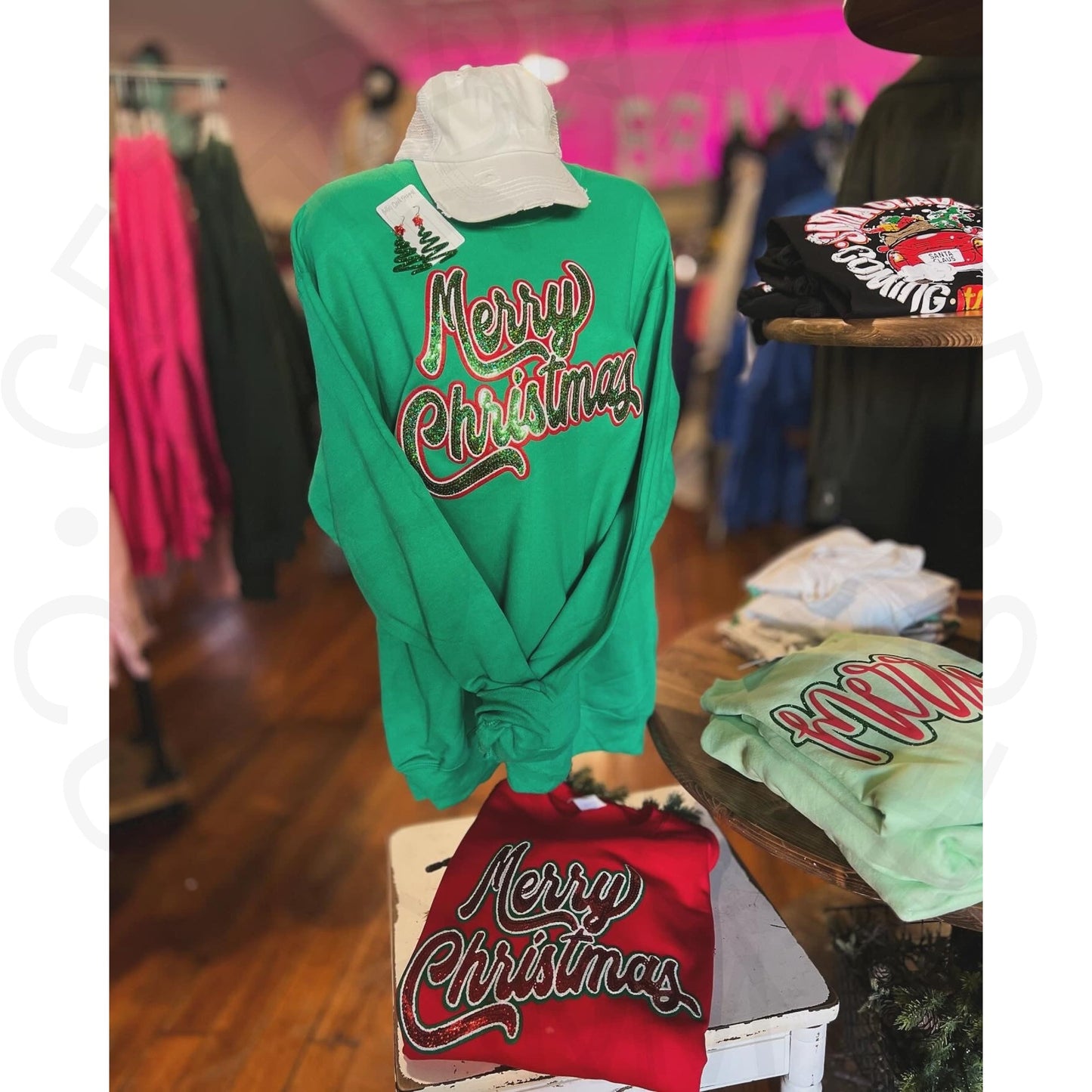 NEW!! Sequin Merry Christmas Patch Crew