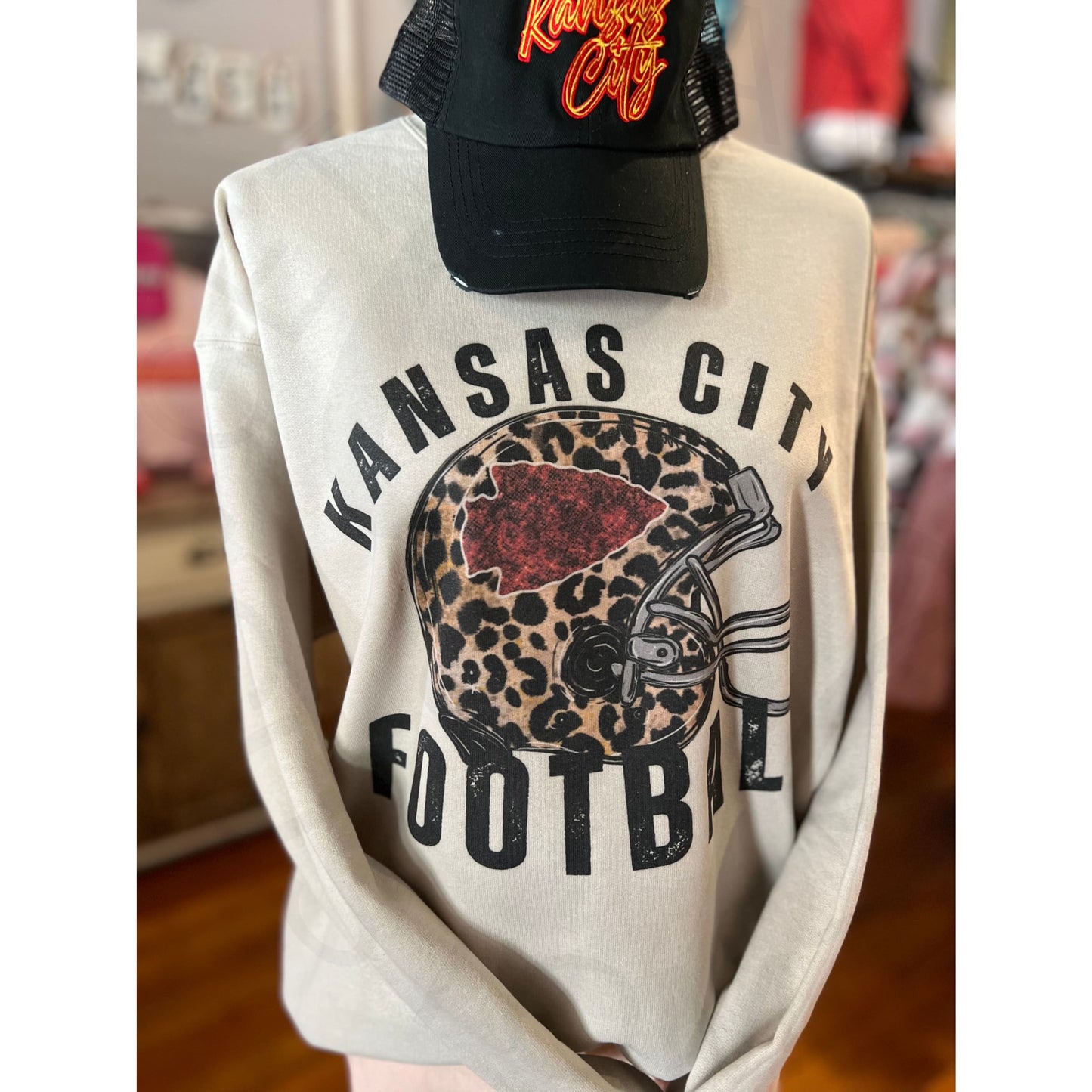 Leopard Helmet Neutral Kansas City Crew Sweatshirt