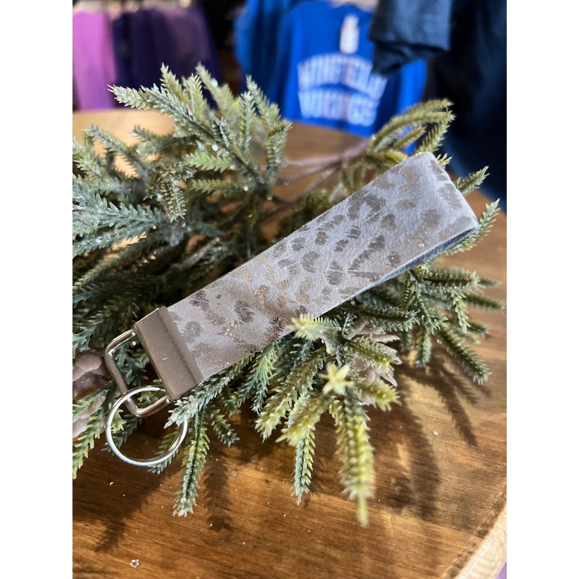 Leopard Print Wristlet Keychain - Grey