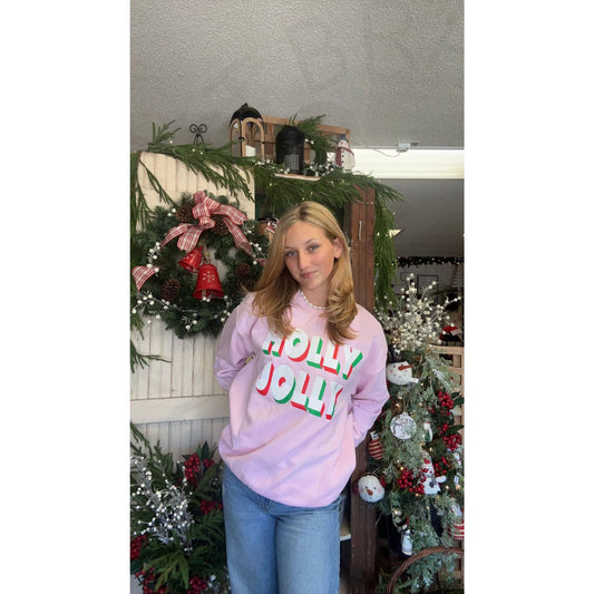 Light Pink Holly Jolly Christmas Sweatshirt - Apparel &