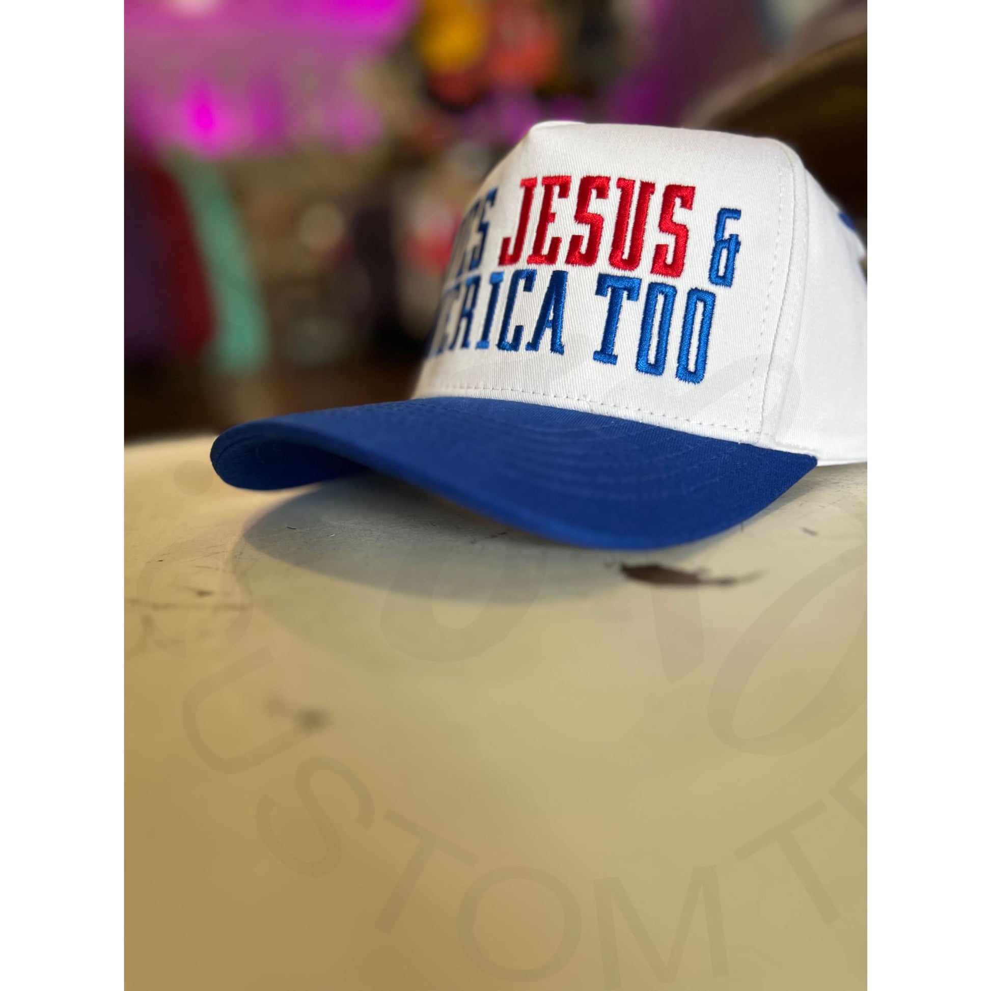 Loves Jesus and America C.C Embroidered Trucker Hat - Royal