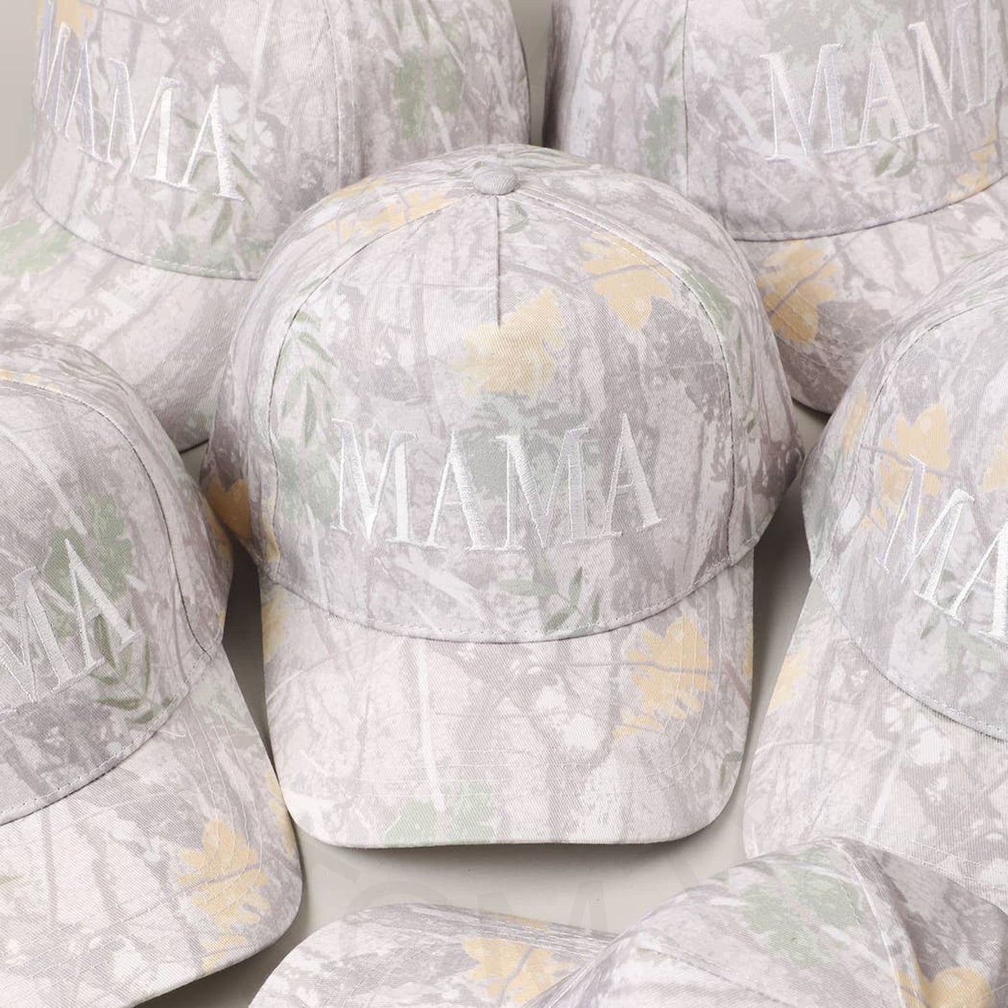 MAMA Embroidery Camo Baseball Cap - ONE SIZE / BEIGE CAMO