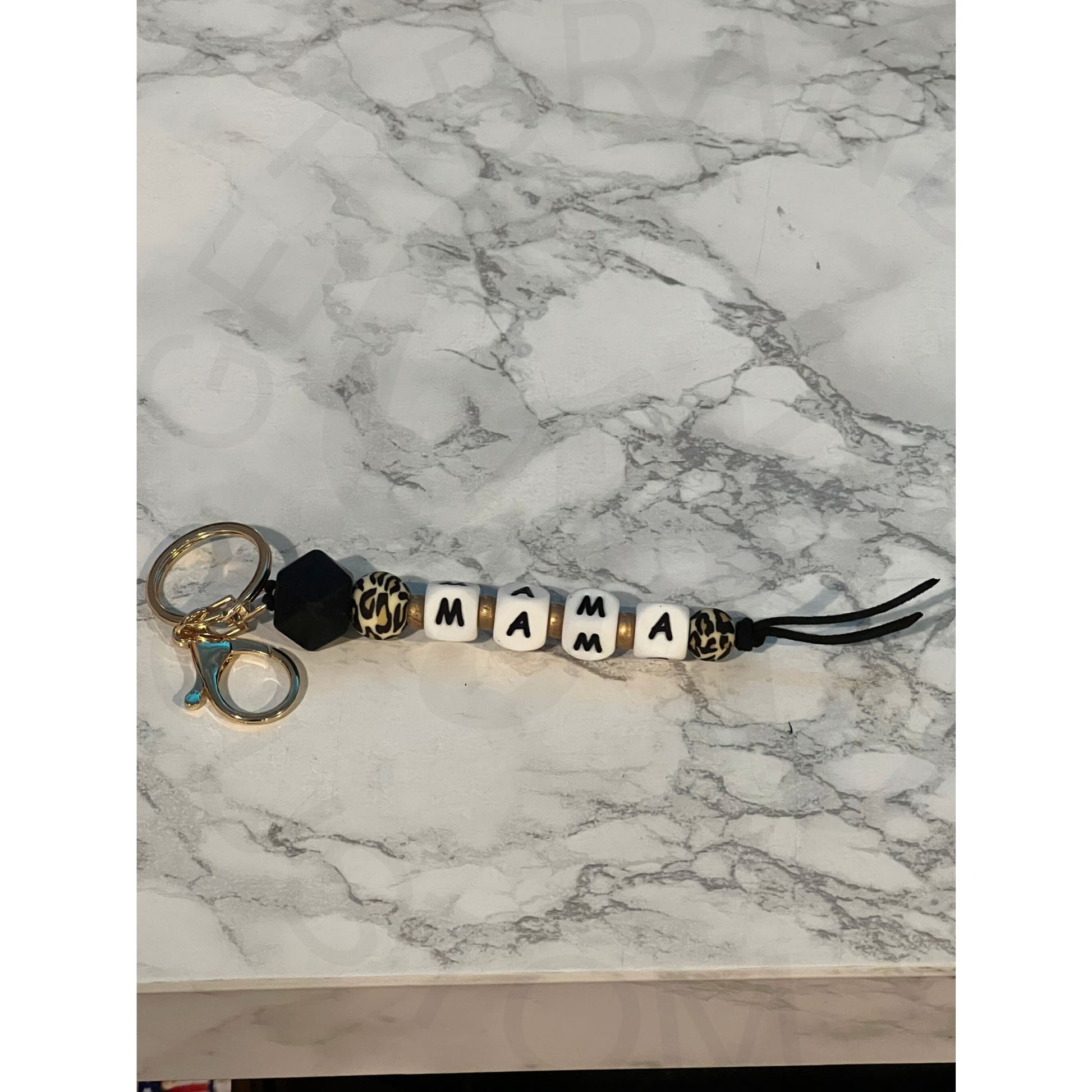 MAMA Silicone Beaded Leopard Keychain - Black with Leopard