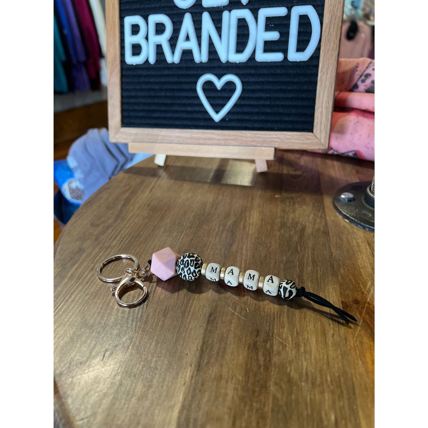 Mama Keychain - Pink with Leopard