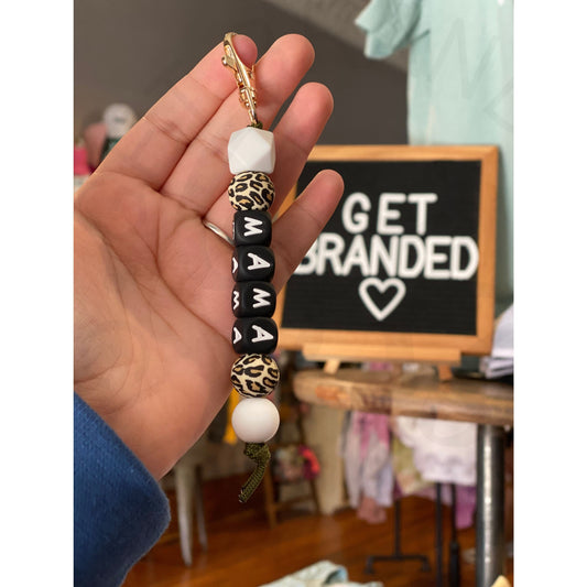 Mama Keychain - Black with Leopard