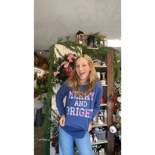 Merry & Bright - Plaid | Blue | Long Sleeve - Apparel &