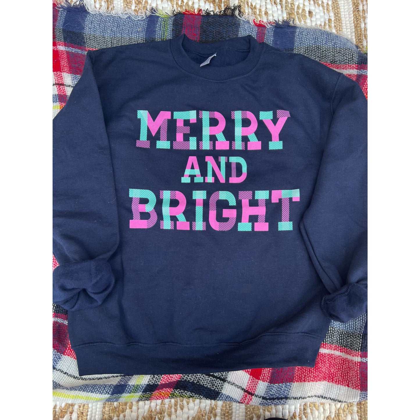 Merry & Bright - Plaid | Navy | Sweatshirt - Apparel &