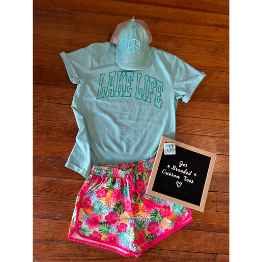 Neon Puff ’Lake Life’ Comfort Colors Tee - SM / Aqua/Teal