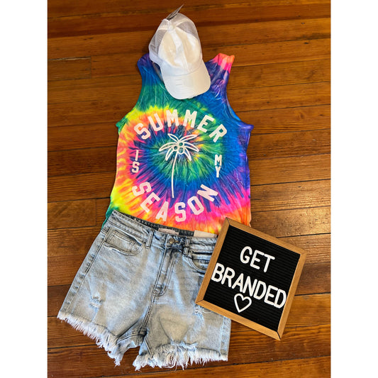 Neon Rainbow Tie-Dye Summer Is My Season Tank - Apparel &