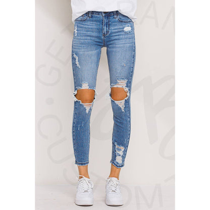 Open Knee Hole Distressed Skinny - 7 / Medium Denim Apparel