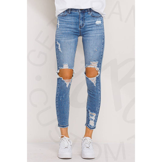 Open Knee Hole Distressed Skinny - Apparel & Accessories