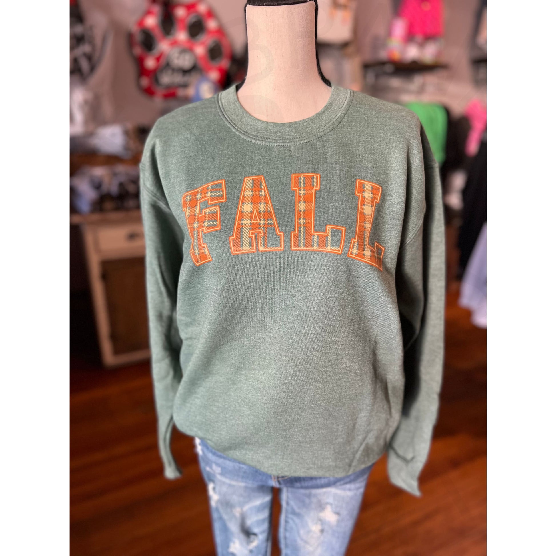 Plaid Fall Crew Sweatshirt - Sweatshirt