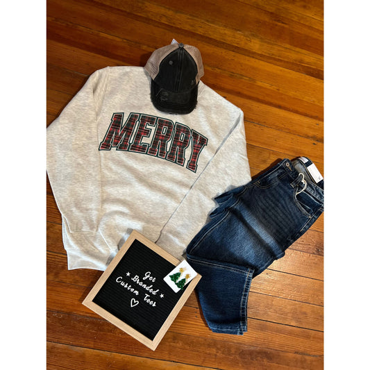 Plaid ’Merry’ Crewneck