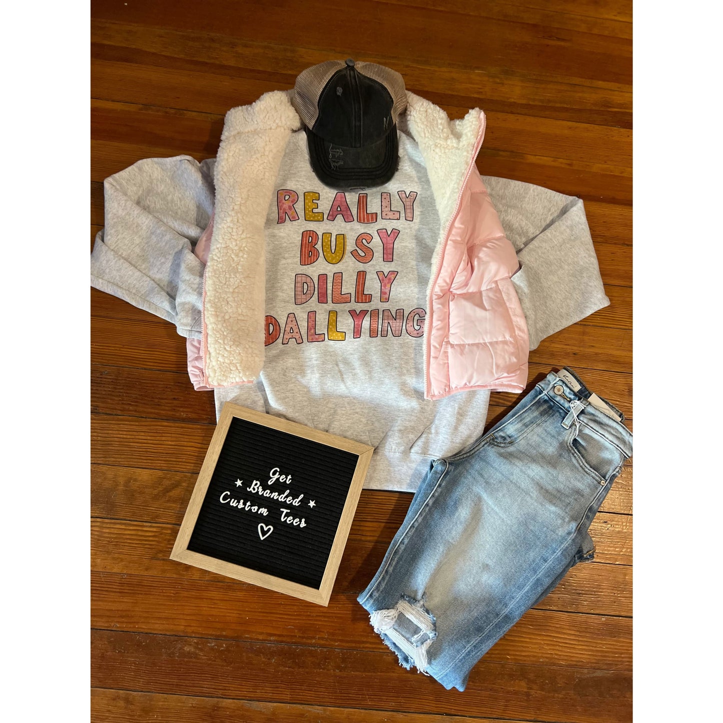 ’Really Busy Dilly Dallying’ Heather Grey Crewneck