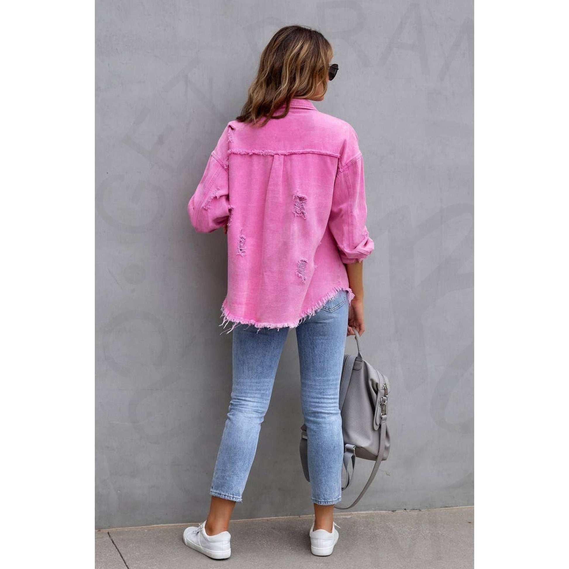 Ripped Raw Edge Denim Jacket - Apparel & Accessories