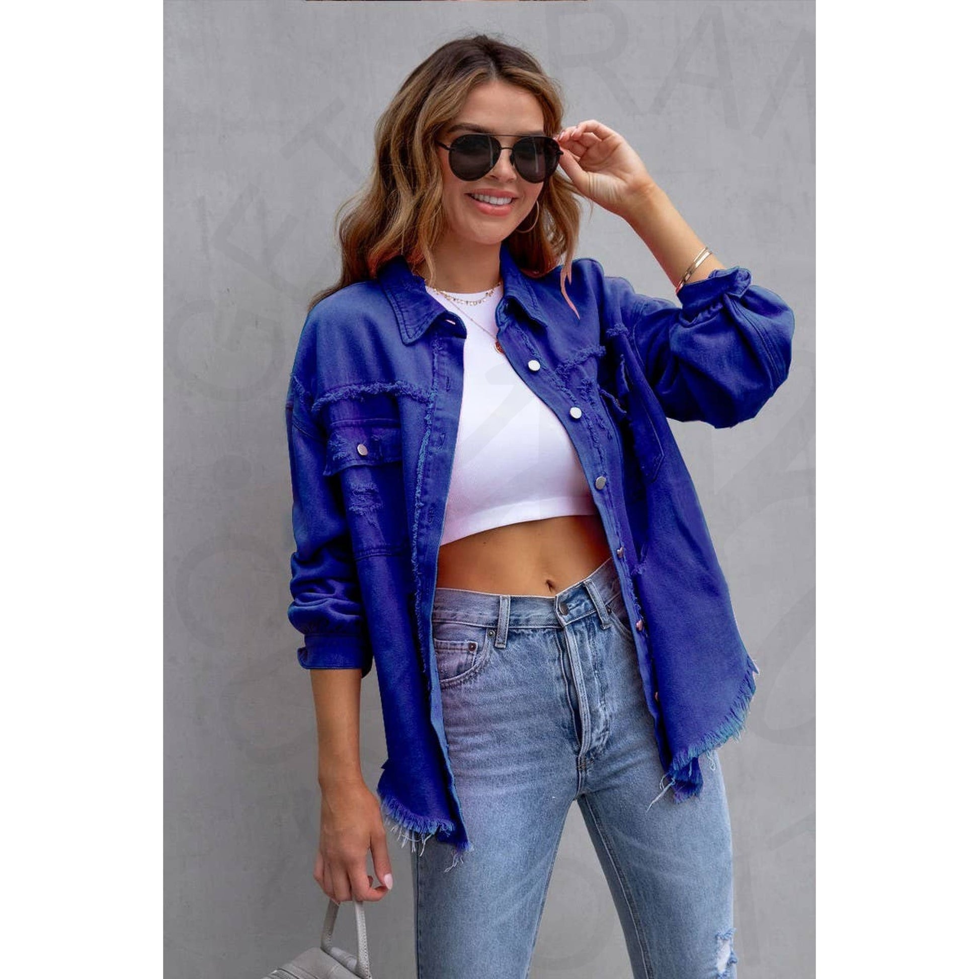 Ripped Raw Edge Denim Jacket - Apparel & Accessories