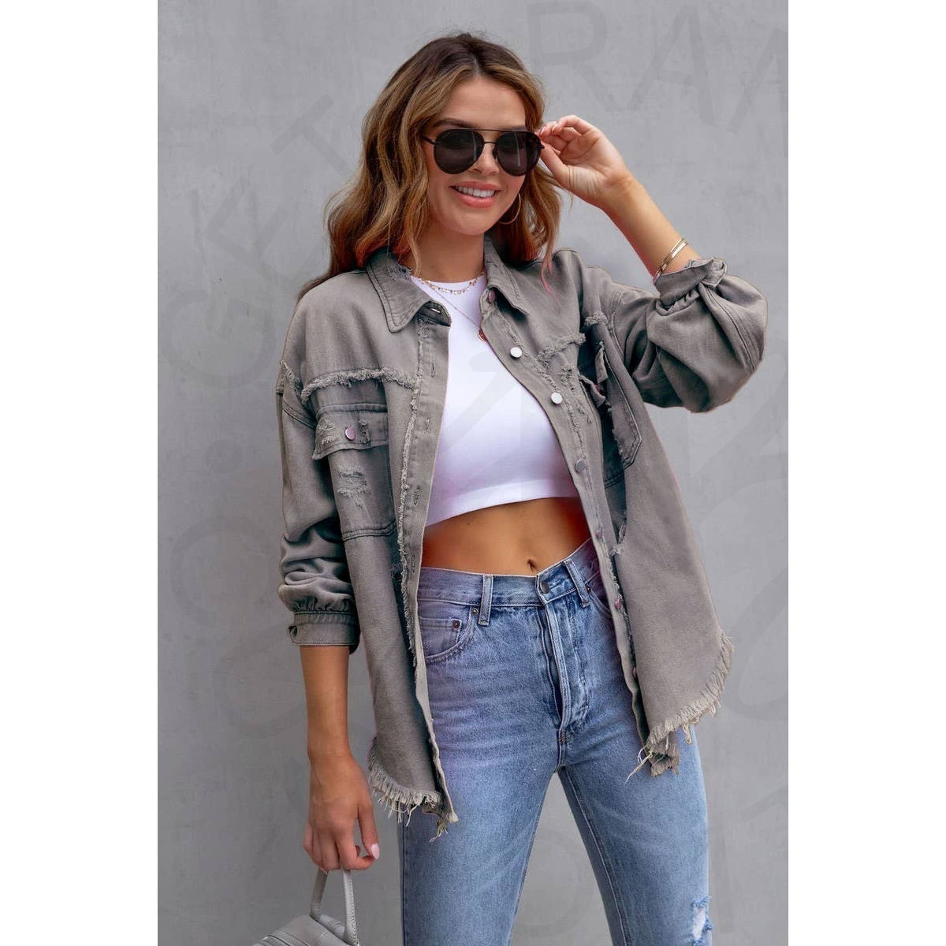 Ripped Raw Edge Denim Jacket - Apparel & Accessories