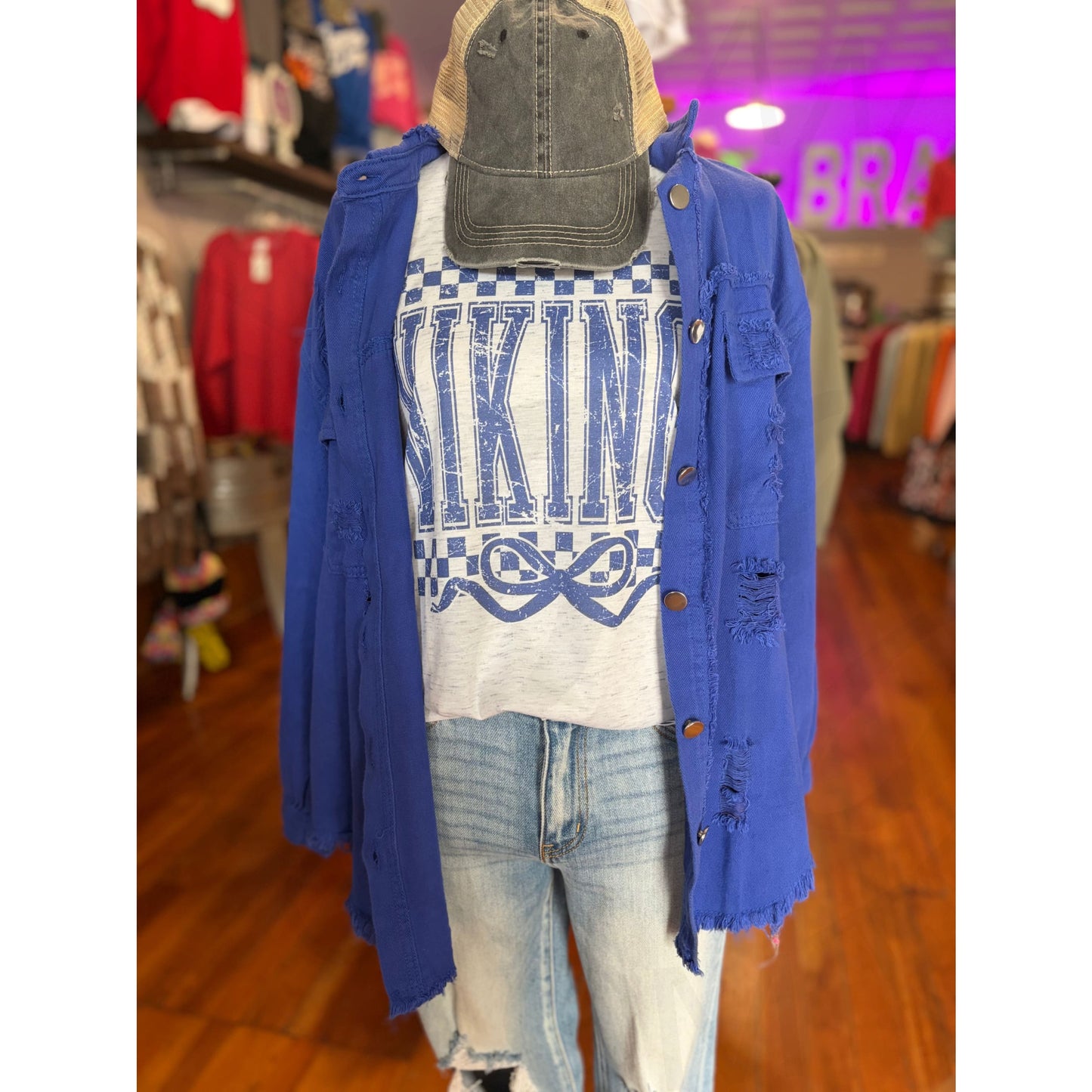 Ripped Raw Edge Denim Jacket - Apparel & Accessories