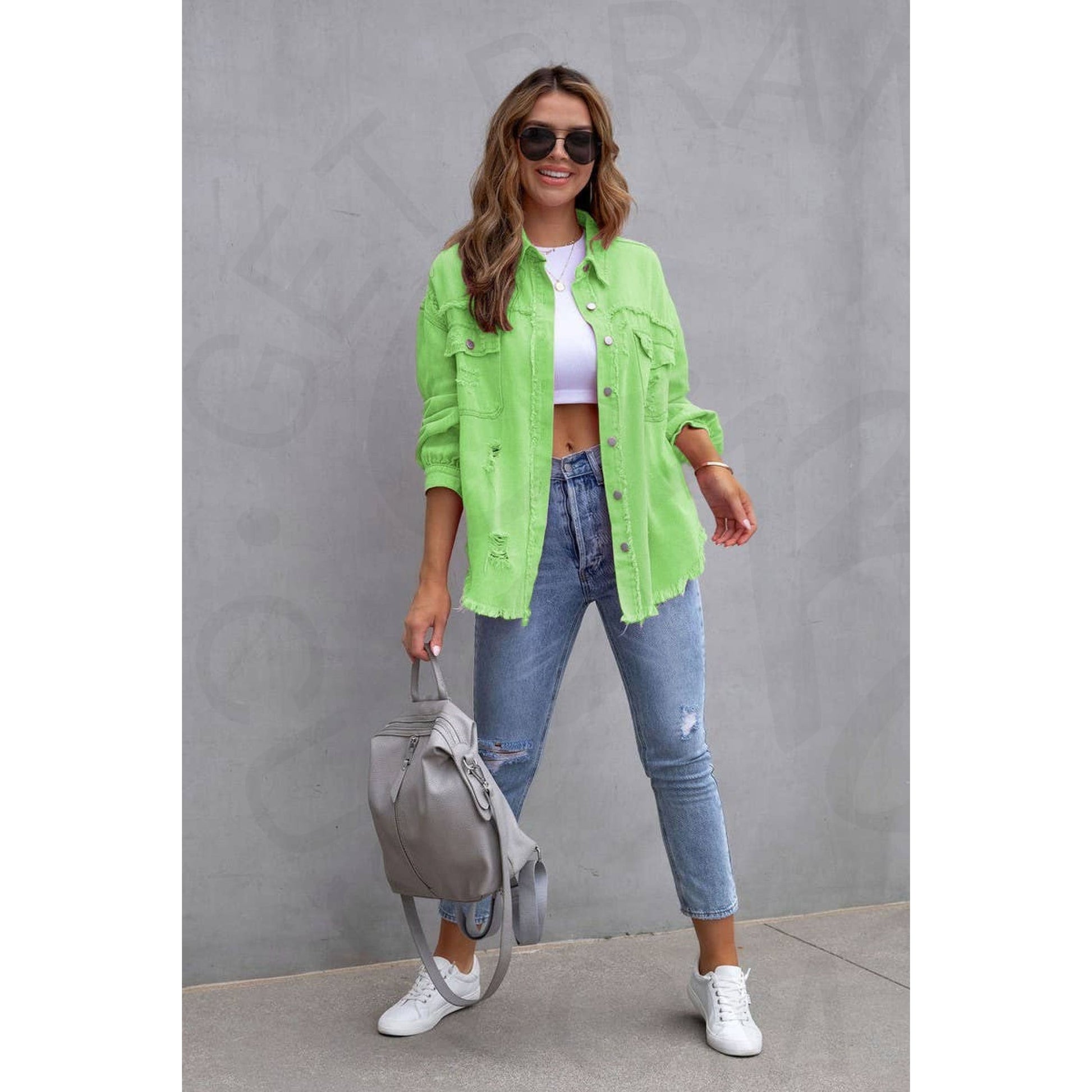 Ripped Raw Edge Denim Jacket - Apparel & Accessories