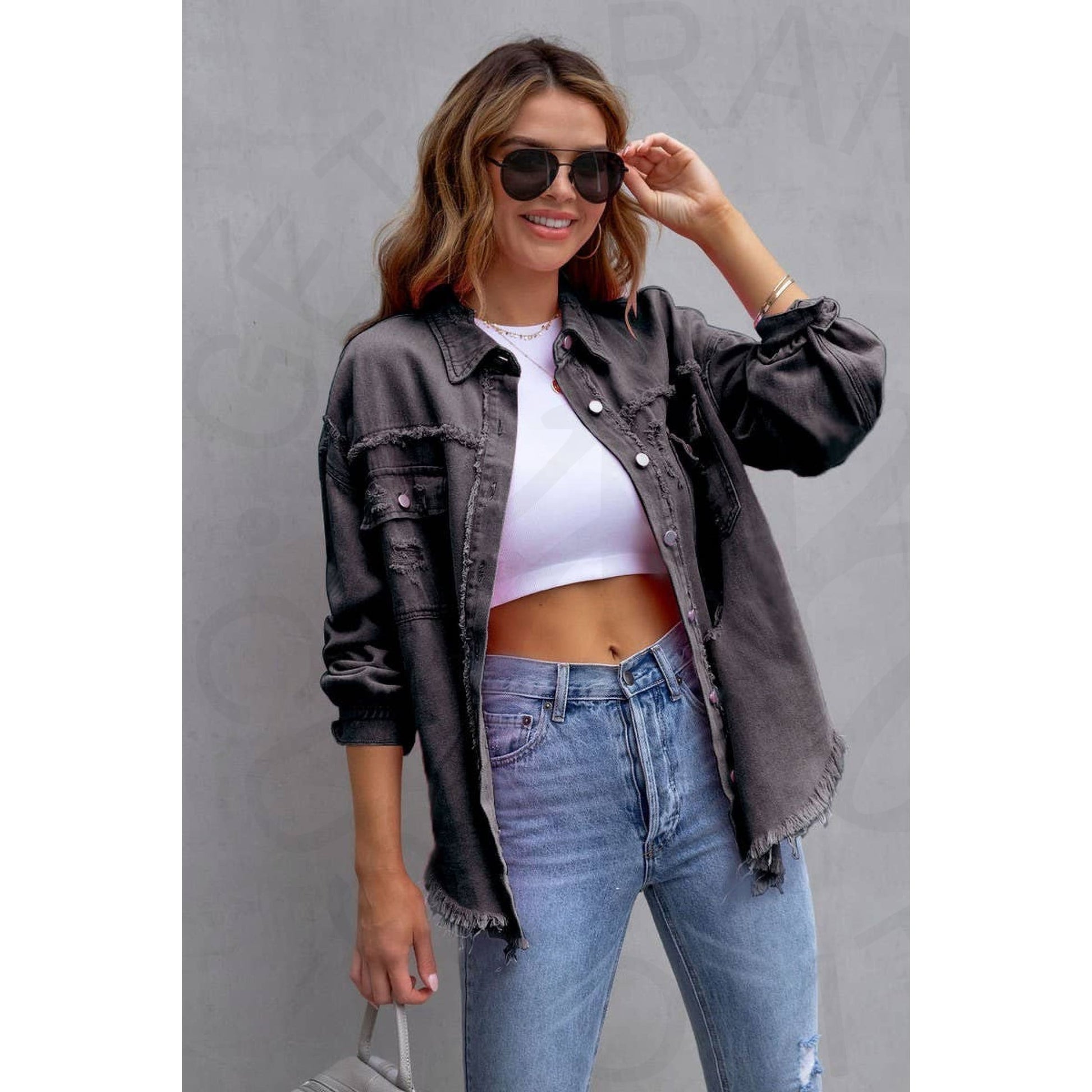 Ripped Raw Edge Denim Jacket - DARKGREY / (M) 1 - Apparel &