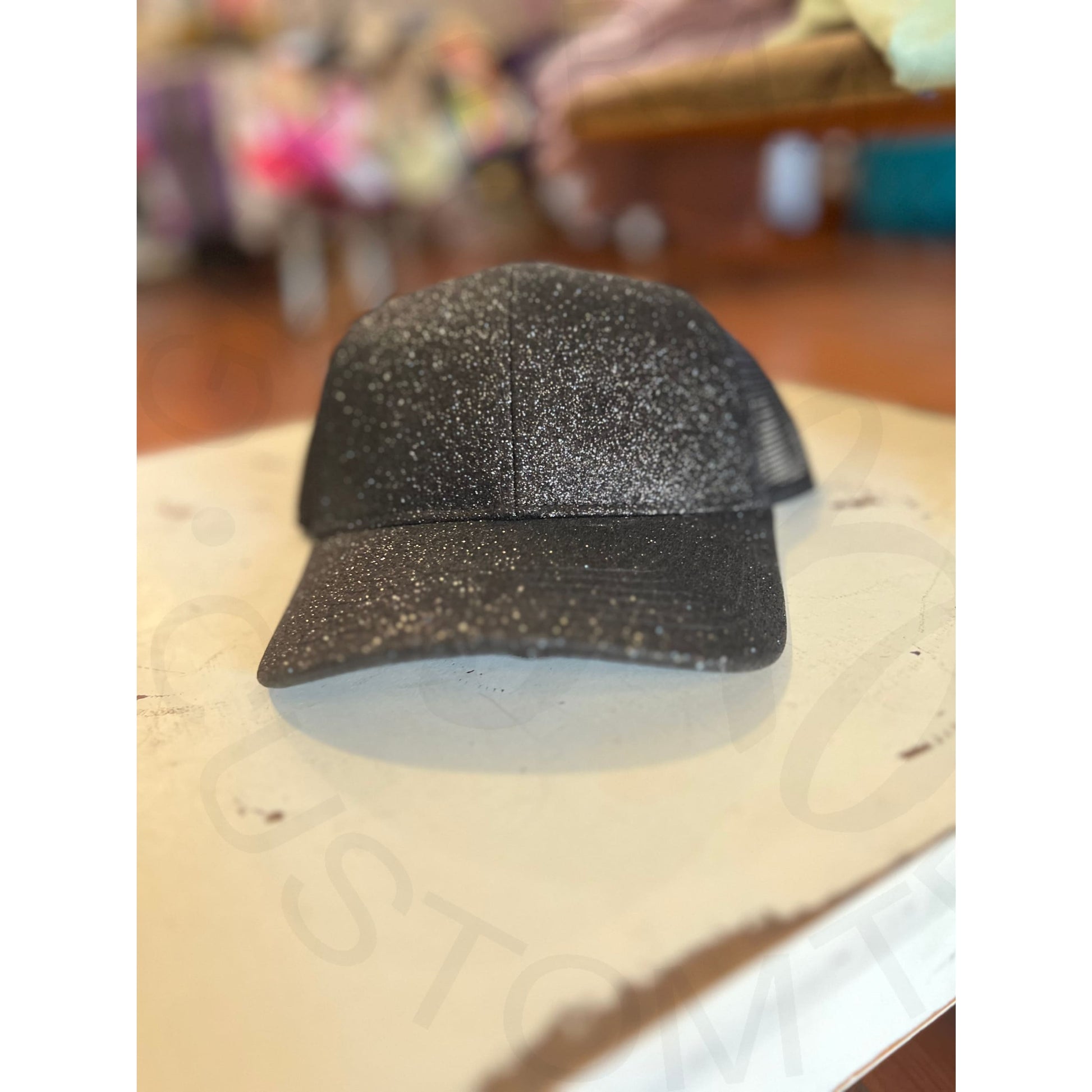 Snap Back Glitter Trucker Hat - Black