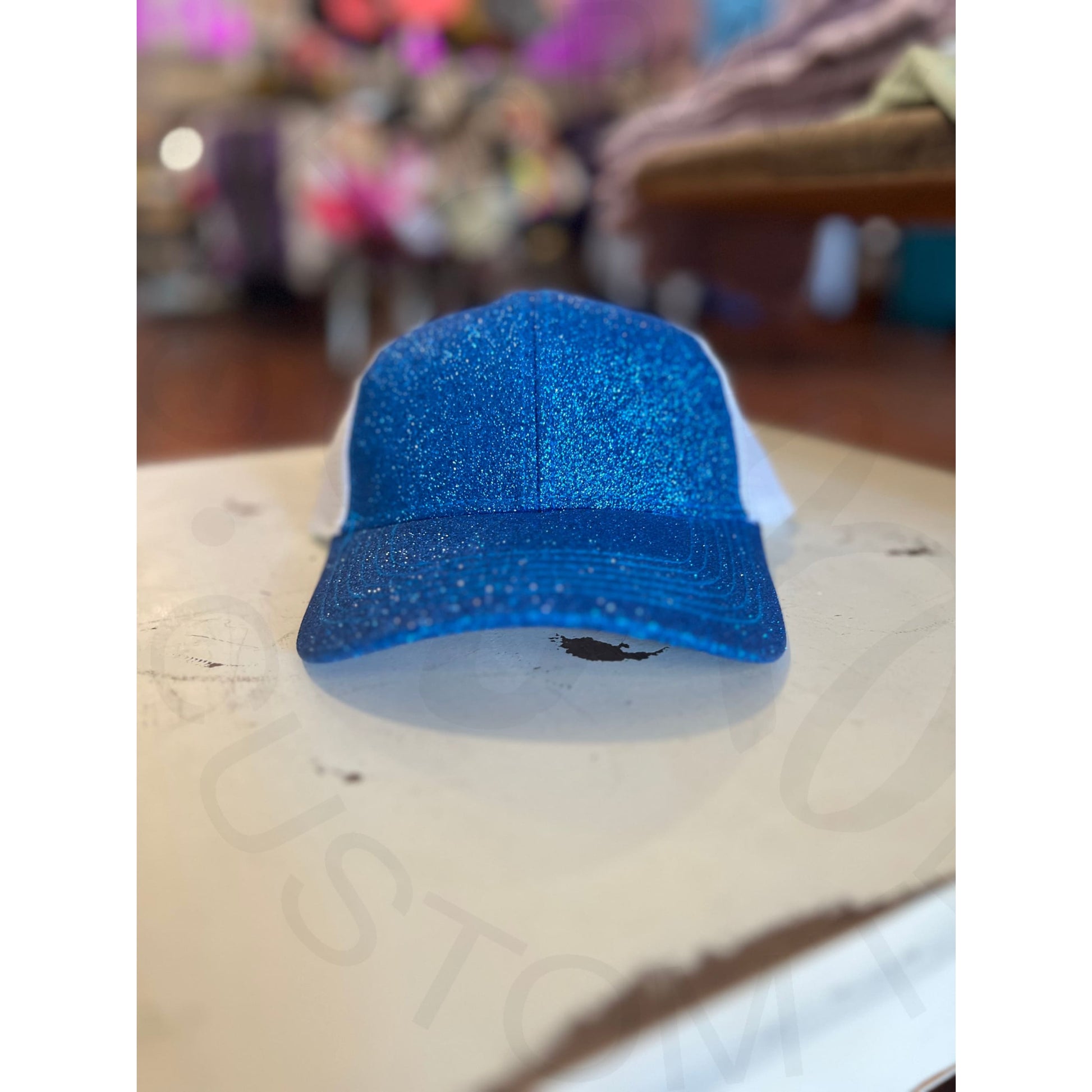 Snap Back Glitter Trucker Hat - Blue