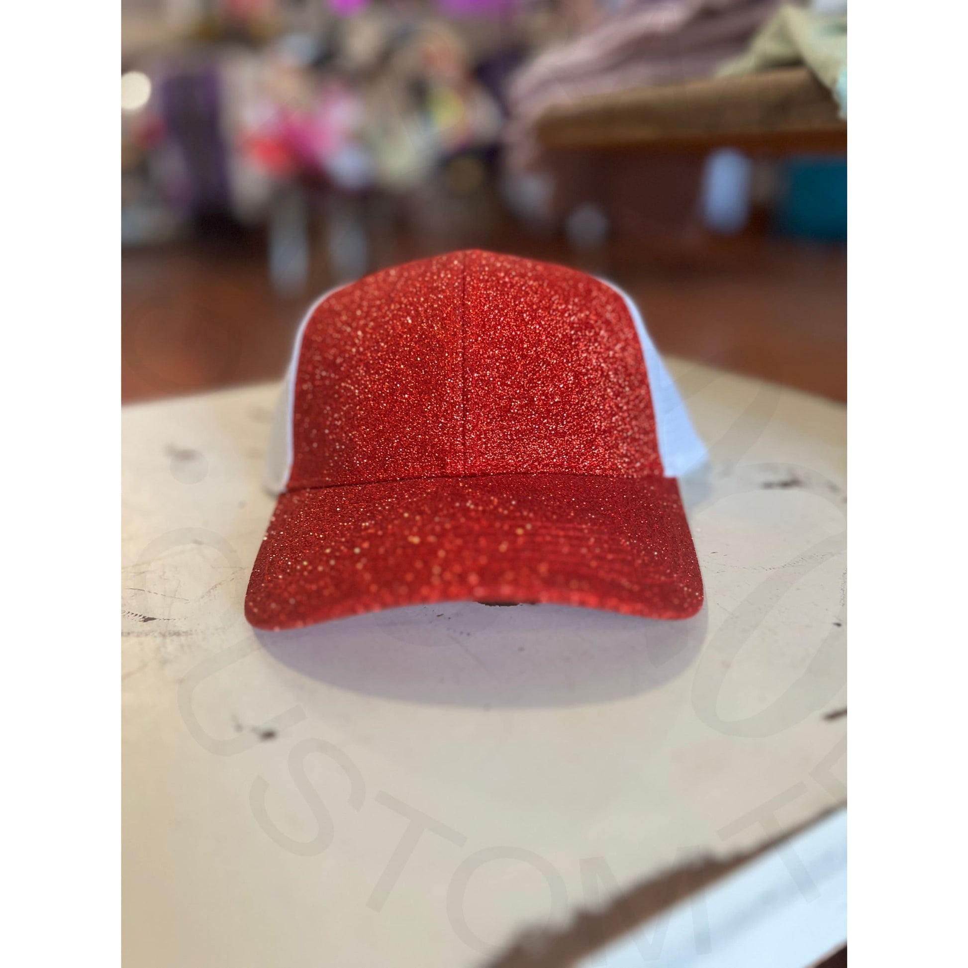 Snap Back Glitter Trucker Hat - Red