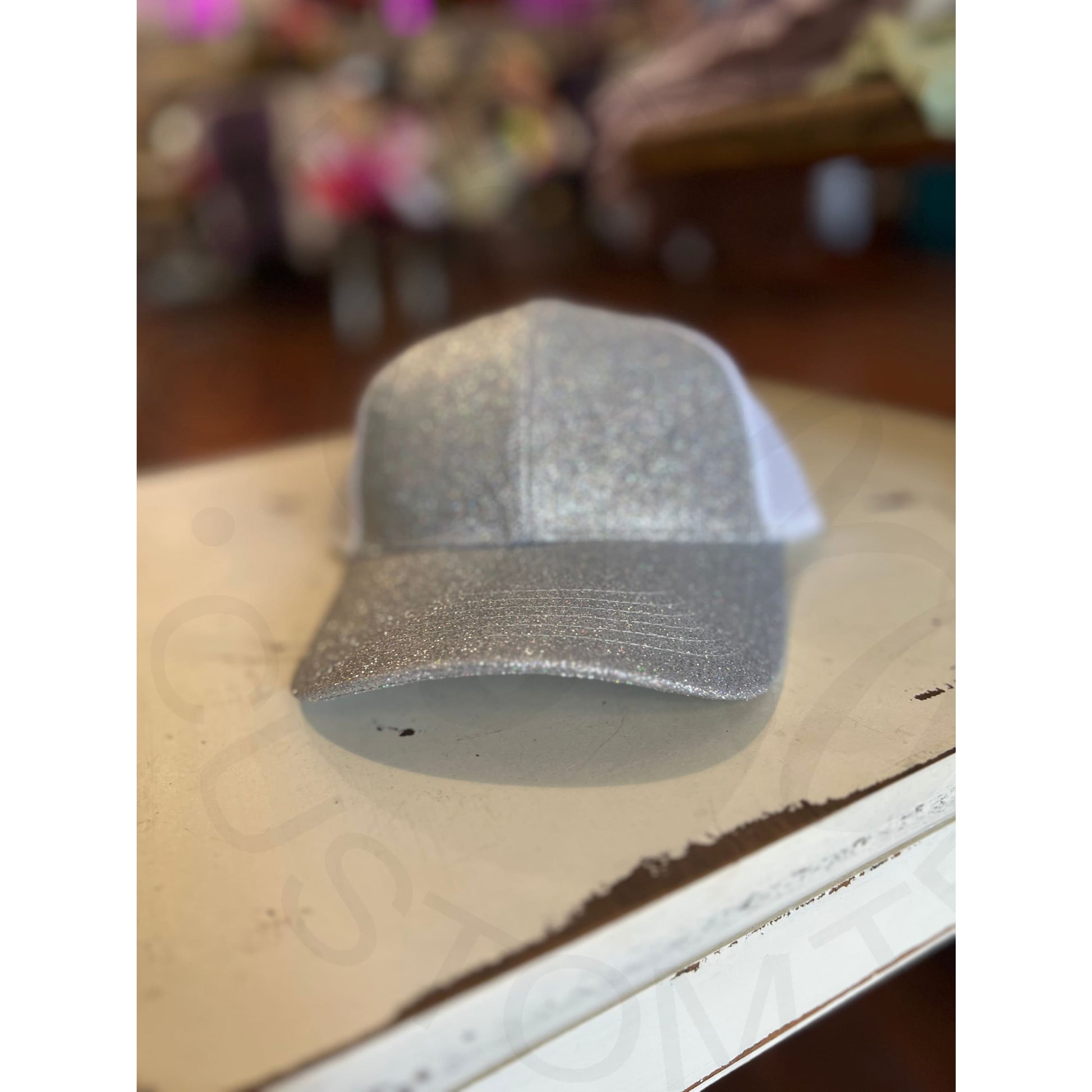 Snap Back Glitter Trucker Hat - Silver