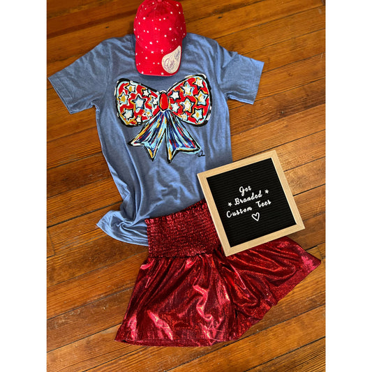 Texas-True Multi Color Patriotic Bow Tee - SM / Heather Blue