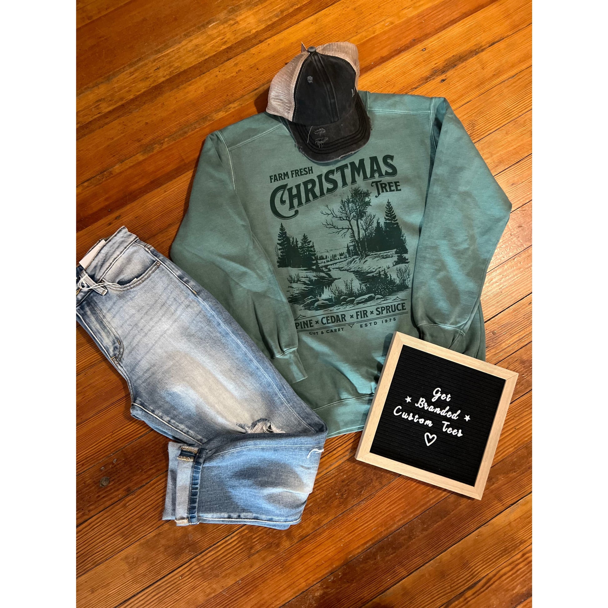 Tone On Tone Christmas Tree Farm Comfort Colors Crew