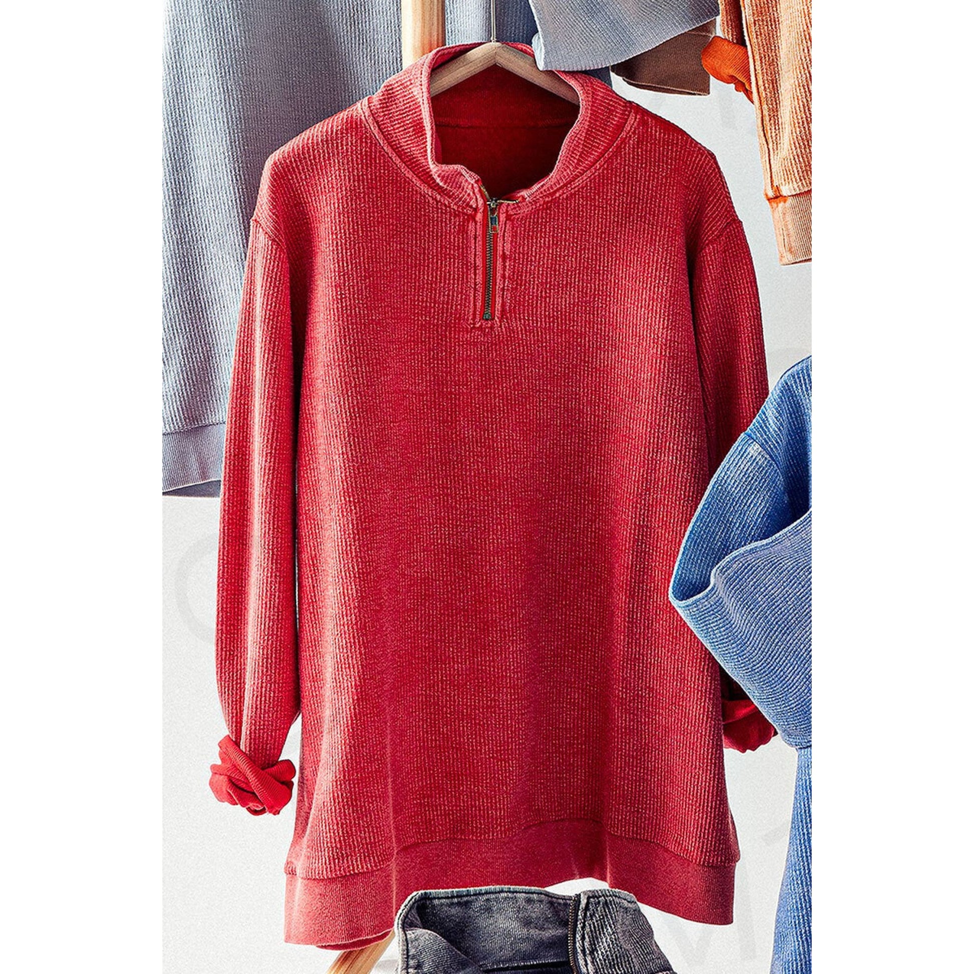 Vintage Wash 1/4 Zip Ribbed Pullover