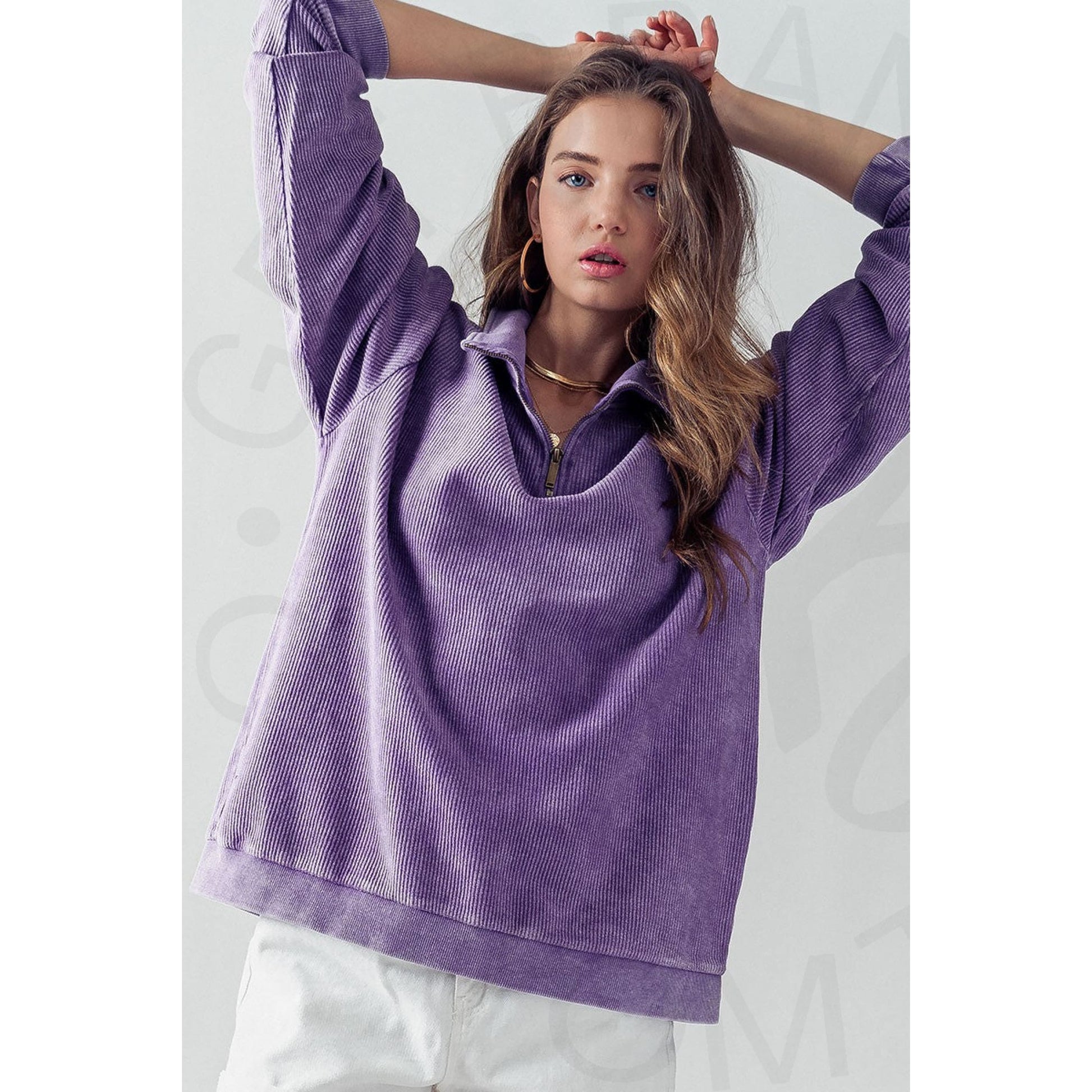 Vintage Wash 1/4 Zip Ribbed Pullover
