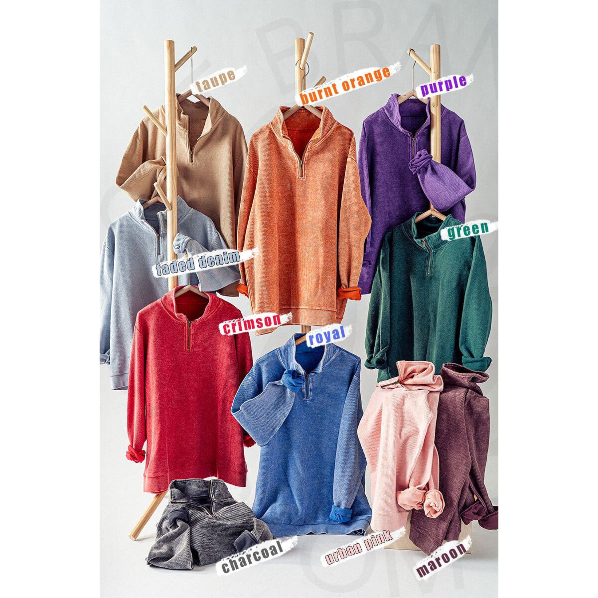 Vintage Wash 1/4 Zip Ribbed Pullover