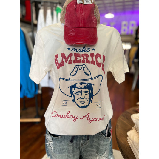 Vintage White ’Make America Cowboy Again’ Tee - Apparel