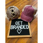 Washed Denim Criss Cross High Pony CC Ball Cap - Berry/Beige
