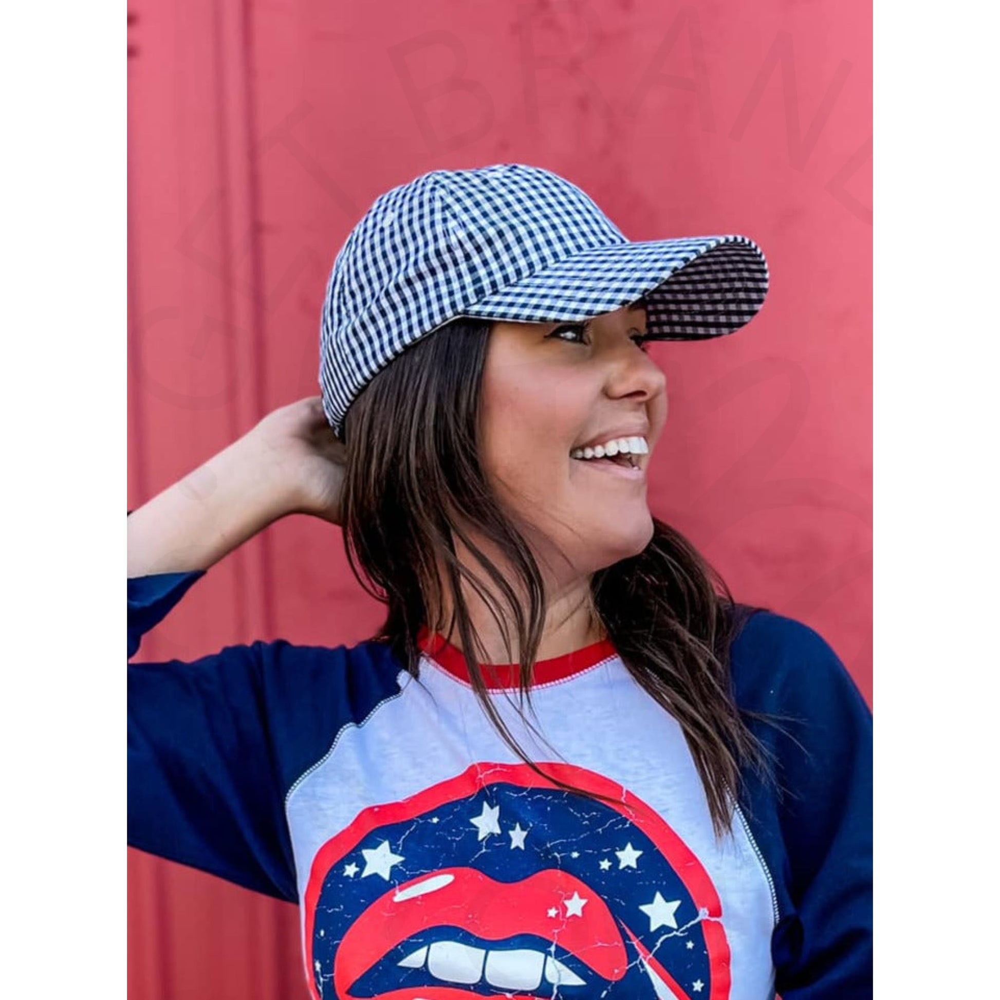Gingham Plaid Buckle Back Hat