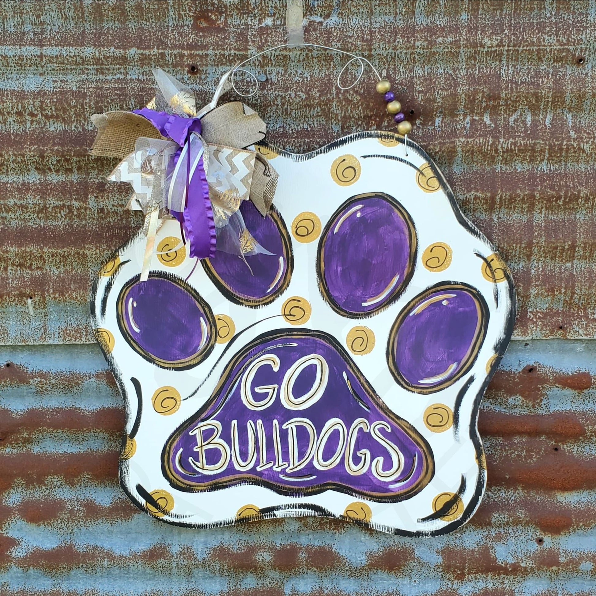 Mascot Aluminum Door Hanger - Go Bulldogs Paw