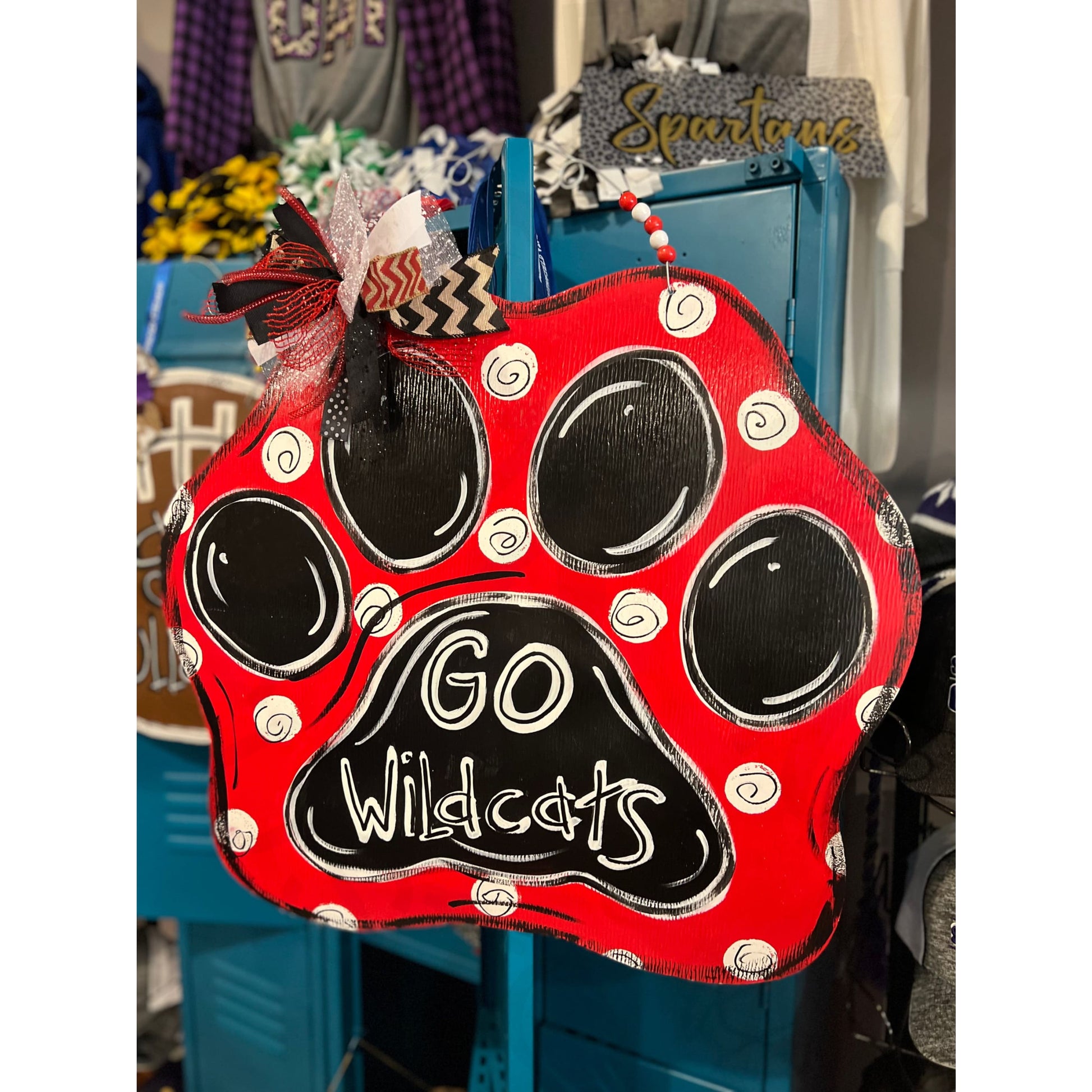 Mascot Aluminum Door Hanger - Go Wildcats- Black Paw