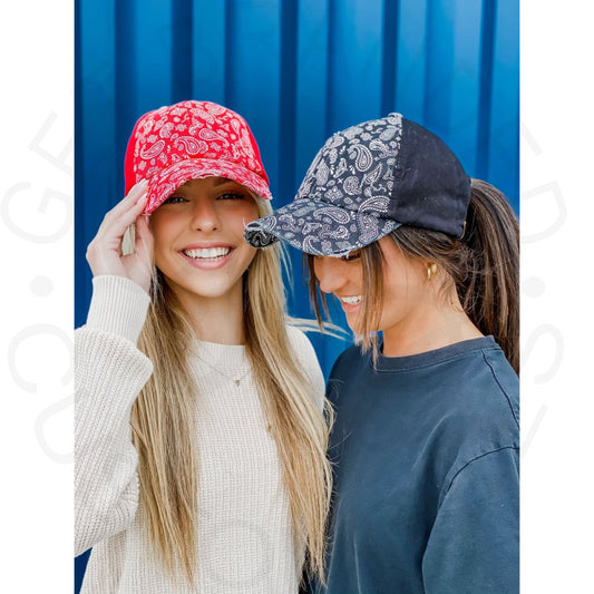 Paisley Criss-Cross High Pony Ball Cap - Headwear