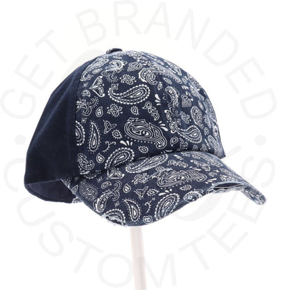 Paisley Criss-Cross High Pony Ball Cap - Navy Paisley - 
